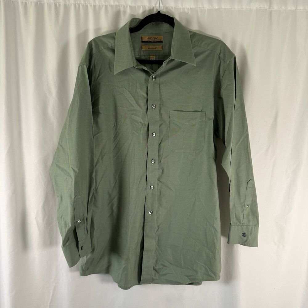 Roundtree Yorke Gold Label Dress Shirt Men's 16.5 33 Green Non Iron Pinpoint